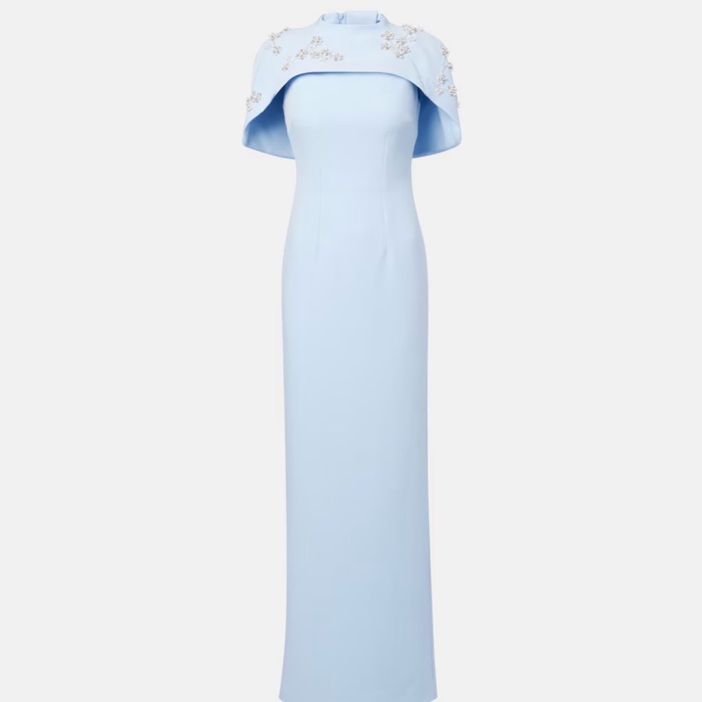 Light Blue Embellished Cape Sheath Dress